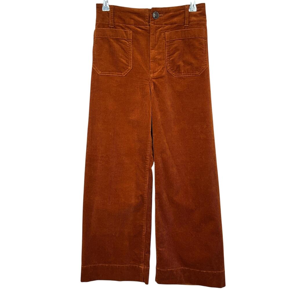 Maeve The Colette Corduroy Pants Womens 26 Orange Wide Leg Stretch Anthropologie